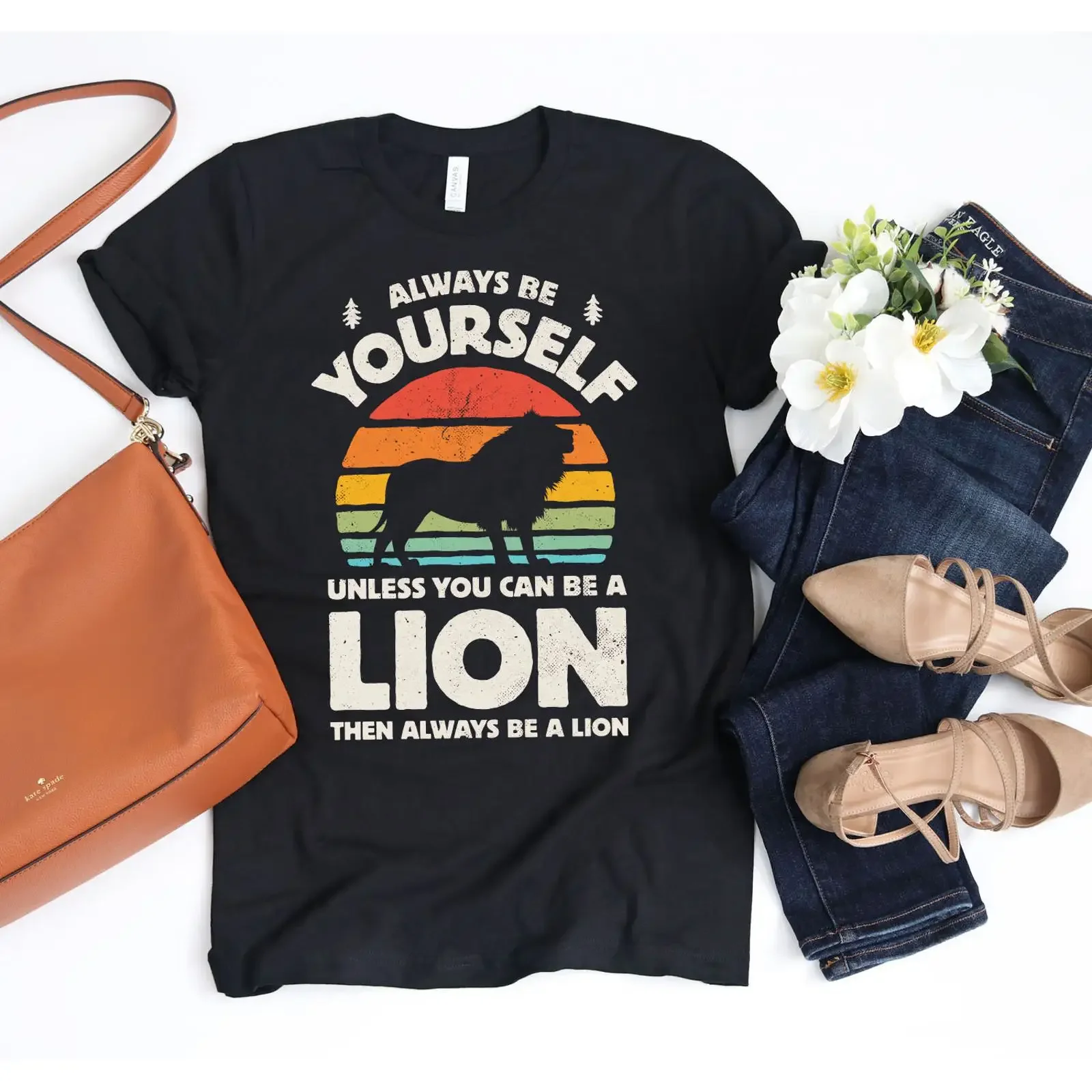 Always Be Yourself Unless You Can A Lion Vintage Sunset T Shirt Lover Casual  vintage Washed Top For Everyday Wear Unisex