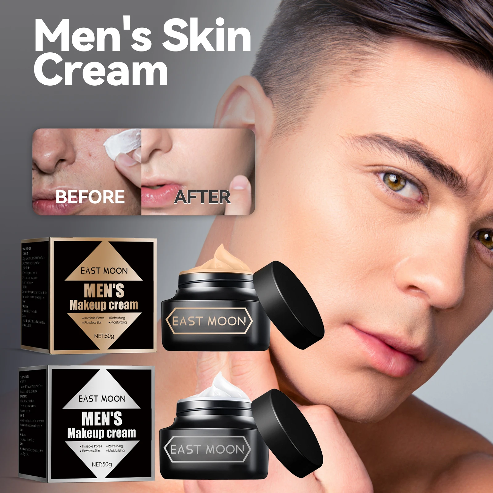 Men's Tone-Up Cream Hydrates, Moisturizes and Brightens Skin Tone, Conceals Blemishes and Acne Scars, Nourishes and Beautifies S