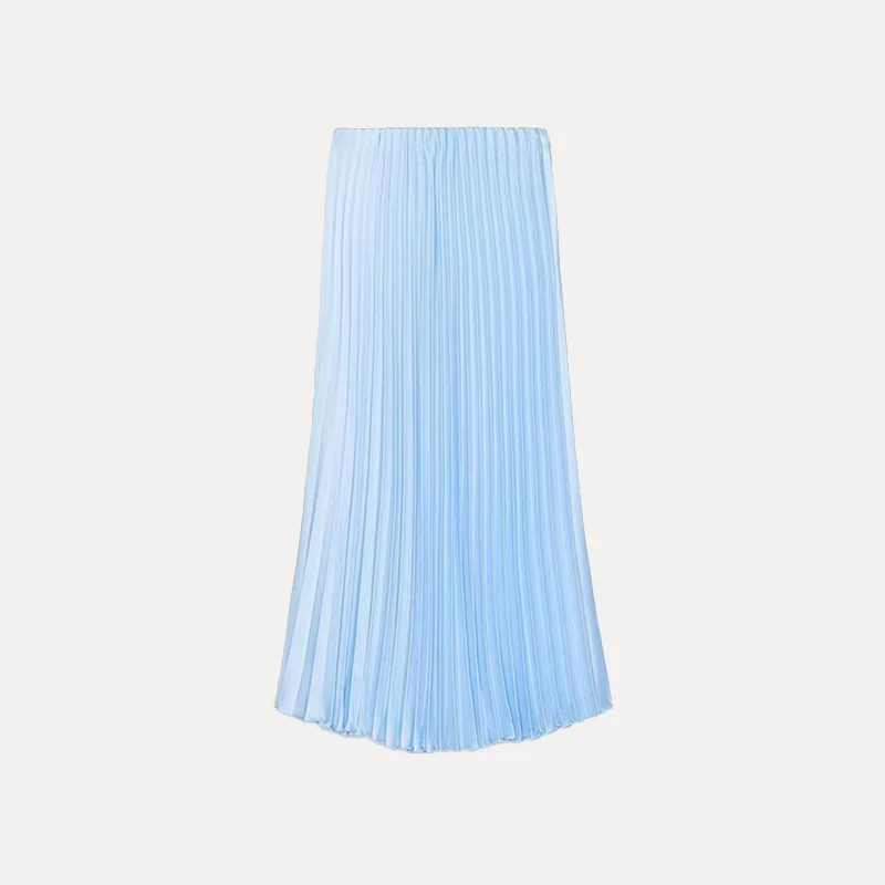 

Faionable Midi Skirt 2025 Summer New Women's Sle Versatile Ele Gored Skirt Polyester Fiber 00% Pure Color Z Brand