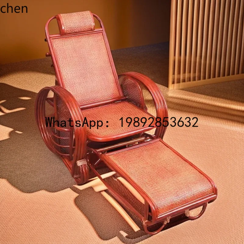 Natural Real Rattan Adjustable and Extendable Beach Lounger Balcony Leisure Chair