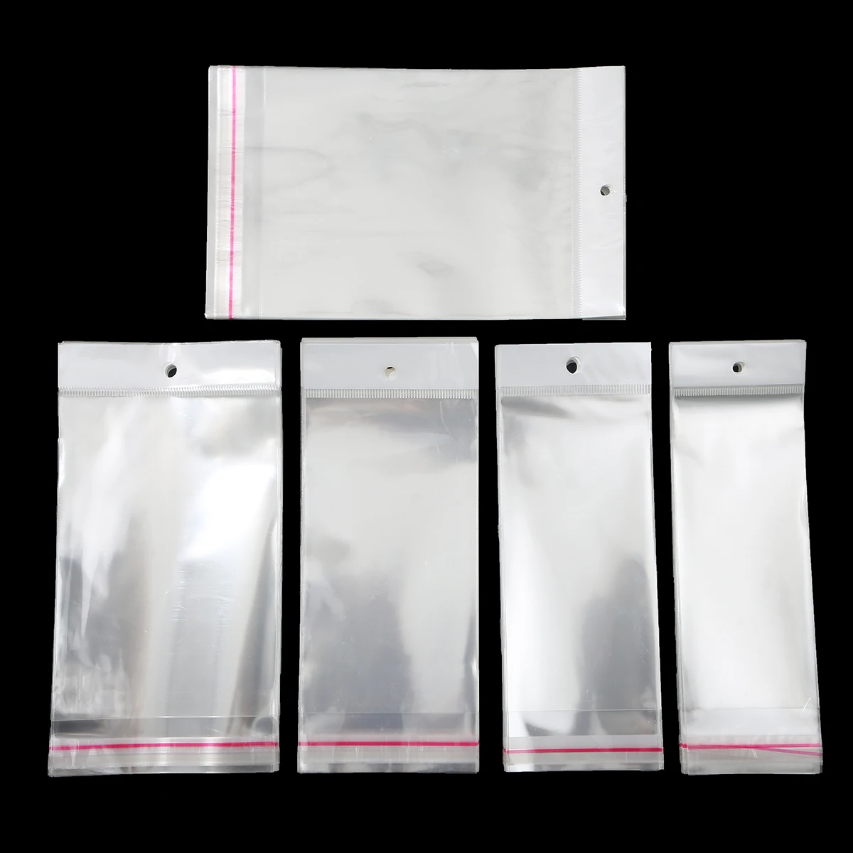 100 Stück transparente OPP-Beutel in verschiedenen Größen mit Loch, selbstklebend, durchsichtiger Kunststoff, selbstklebende Zellophanbeutel, Lebensmittelaufbewahrung, Geschenkpaket – Detail 5