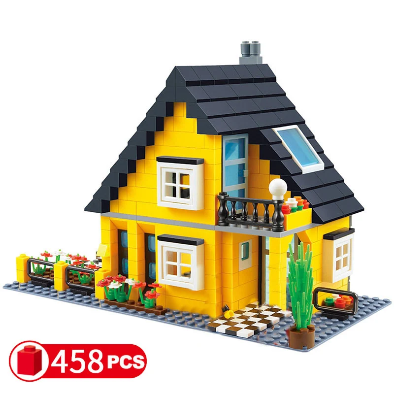 House Villa Architecture Cottage Model Building Blocks Bricks Friends For Girl Beach Hut Modular Home Village Creative City Shop