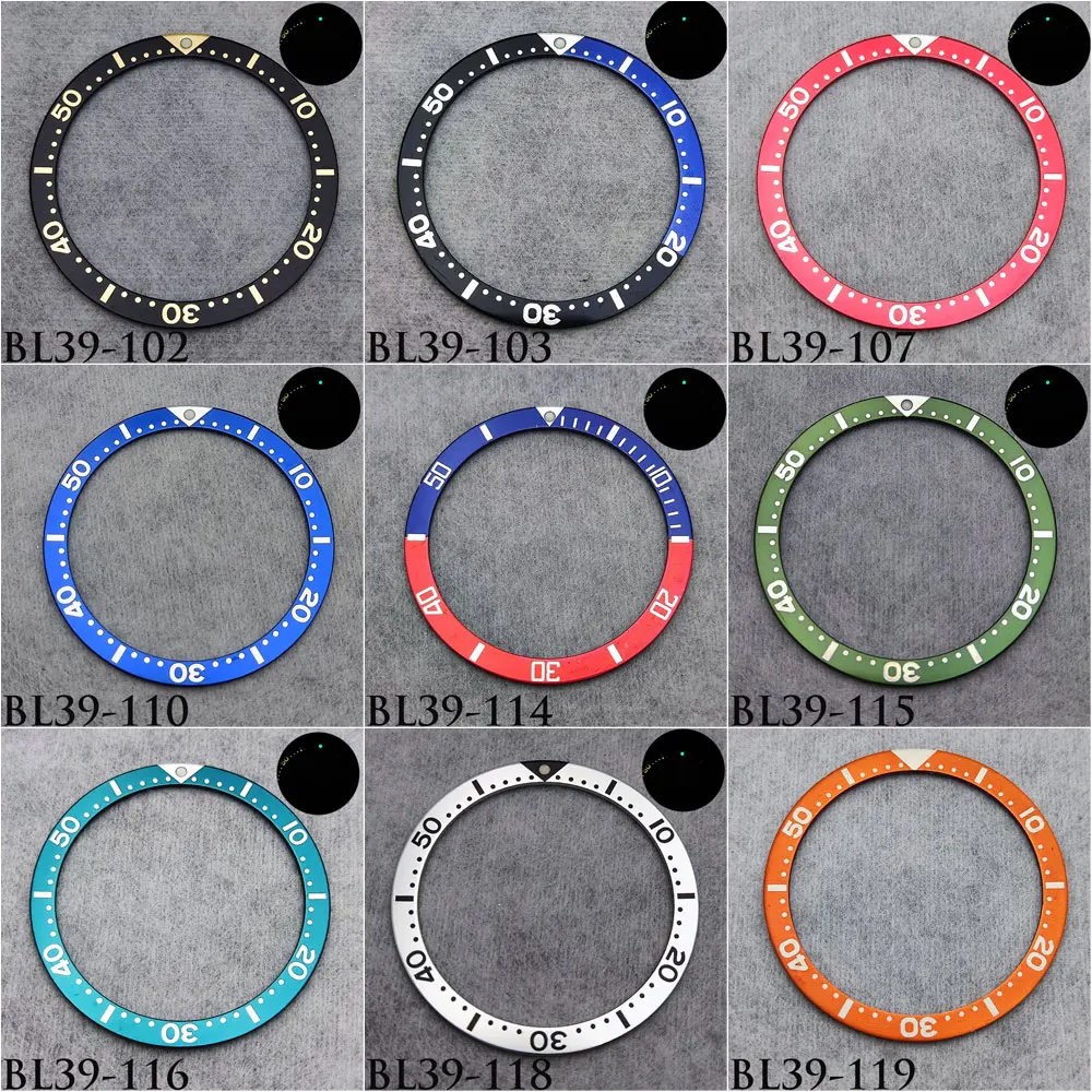 Men's Watch 39mm * 32.3mm Flat Aluminum Inlay Replacement Watch Inlay Ring Luminous Watch Accessories Inlay Replacement Parts