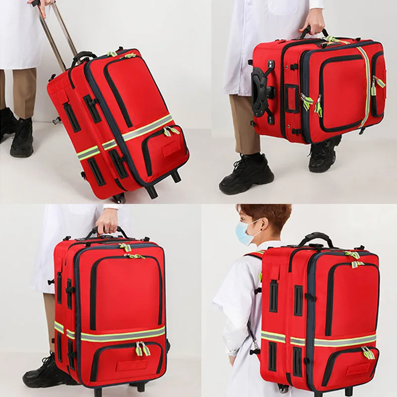 Vazio destacável trole mochila sobrevivência kit saco de cuidados médicos trolley emergência resgate médico visita saco de primeiros socorros