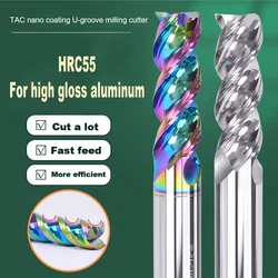 HRC55 Carbide End Mill 3 Flute U-groove Tungsten Milling Cutter CNC Tool Aluminum Fiberglass Acrylic Copper Plastic Wood Tools