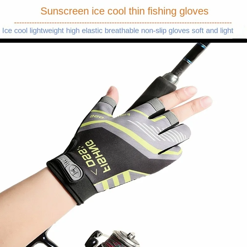 Sommer Angeln Radfahren Handschuhe Männer Drei Finger Cut Handschuhe für Angeln Sonnenschutz Männlich Anti-Slip Stick Atmungsaktive Dünne Handschuhe – Detail 5