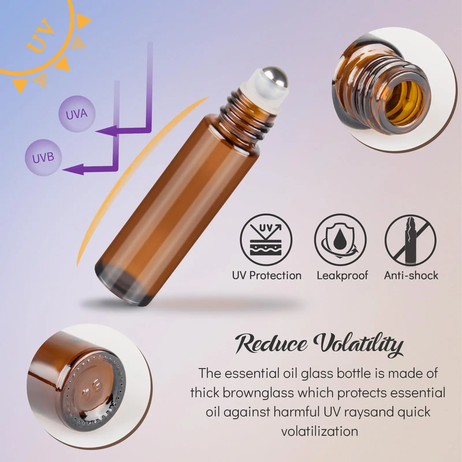 20~200PCS Roller Ball Essential Glass Oil Bottle Amber Glass Roll on Bottle Empty Perfume Refillable Bottles 5ml/10ml Travel
