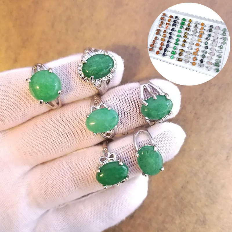 Natural Stone Rings For Women Men Mix Random Color Alloy Finger Rings Party Wedding Engagement Ring Jewelry Ornament Gift