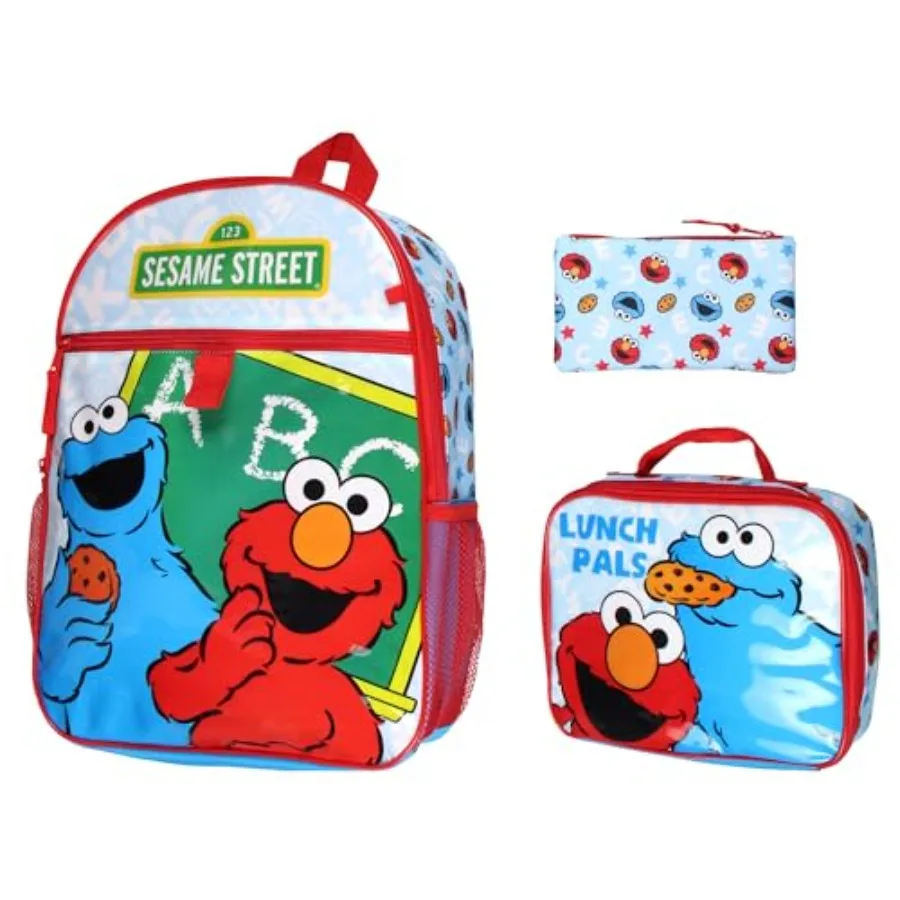 

Sesame Street ABC Cookie Monster Elmo 3 PC Backpack Lunch Box Pencil Pouch 16"