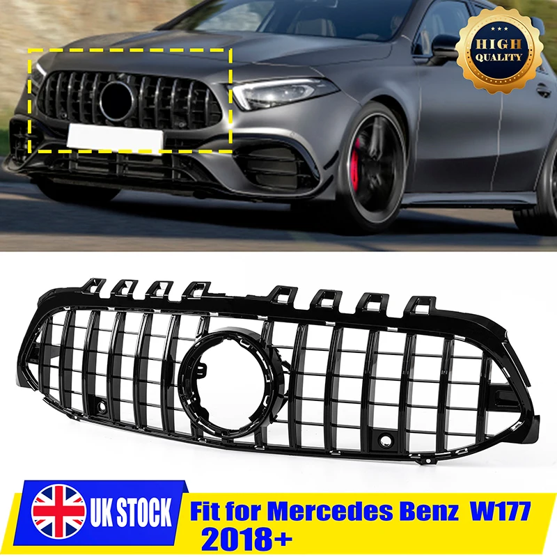 Front Grille Grill Hood Mesh Black Grill Grid Kit GT Style For Mercedes Benz A-Class W177 A200 A220 A250 2019-2022 Accessories