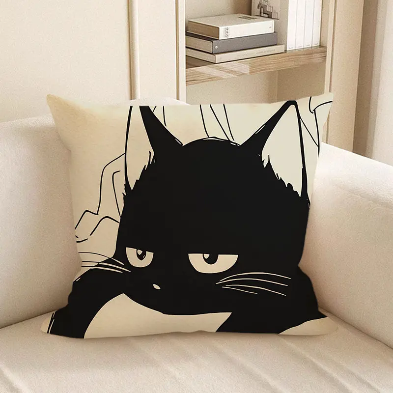 Quadratischer Kissenbezug mit Cartoon-Katzenmotiv, weicher Sofa- und Nickerchenkissenbezug