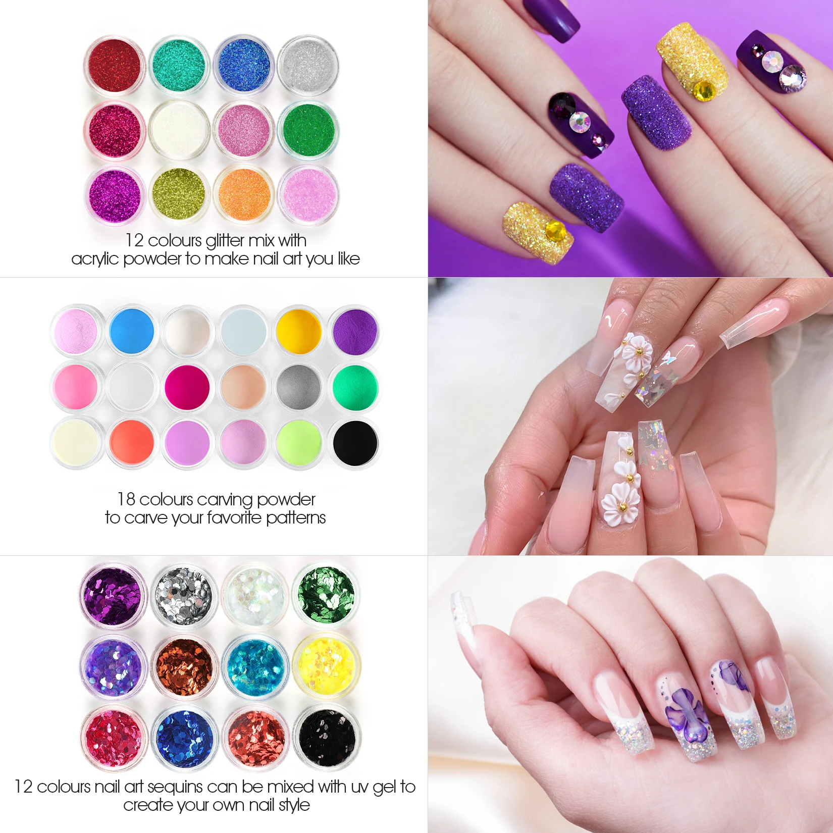 Kit de uñas acrílicas para extensión de arte, polvo acrílico, brillo, pincel líquido para uñas, juego de herramientas, Kit profesional, Kit completo de manicura