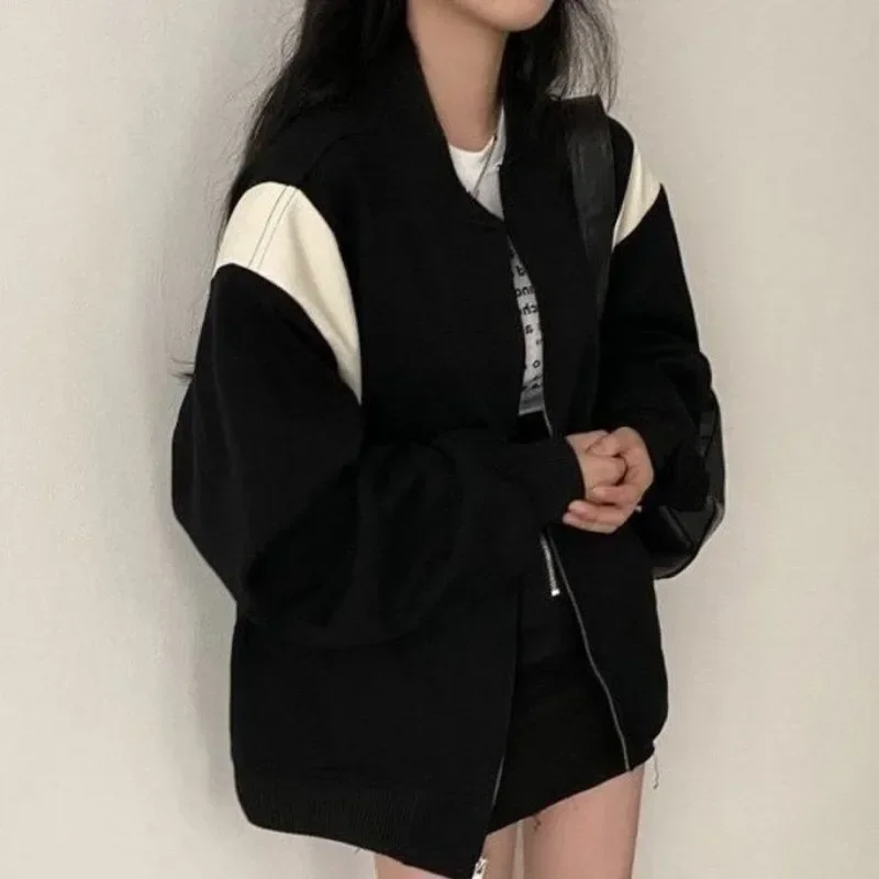 Women Vintage Korean Y2K Fashion Streetwear Zip Up Hoodie Harajuku Coat Sweatshirts Zipper Jackets Black Sweatshirt Kpop Clothes