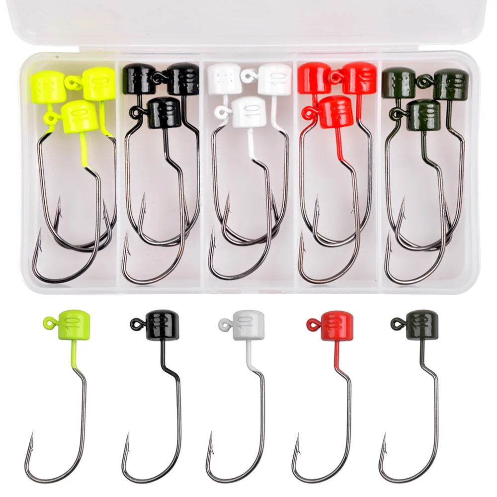 15Pcs Ned Rig Jig head hooks 7g 10g Finesse Mushroom Jigs Fishing Offset hooks weedless Worm hook Soft bait Bass fishing Rig Kit