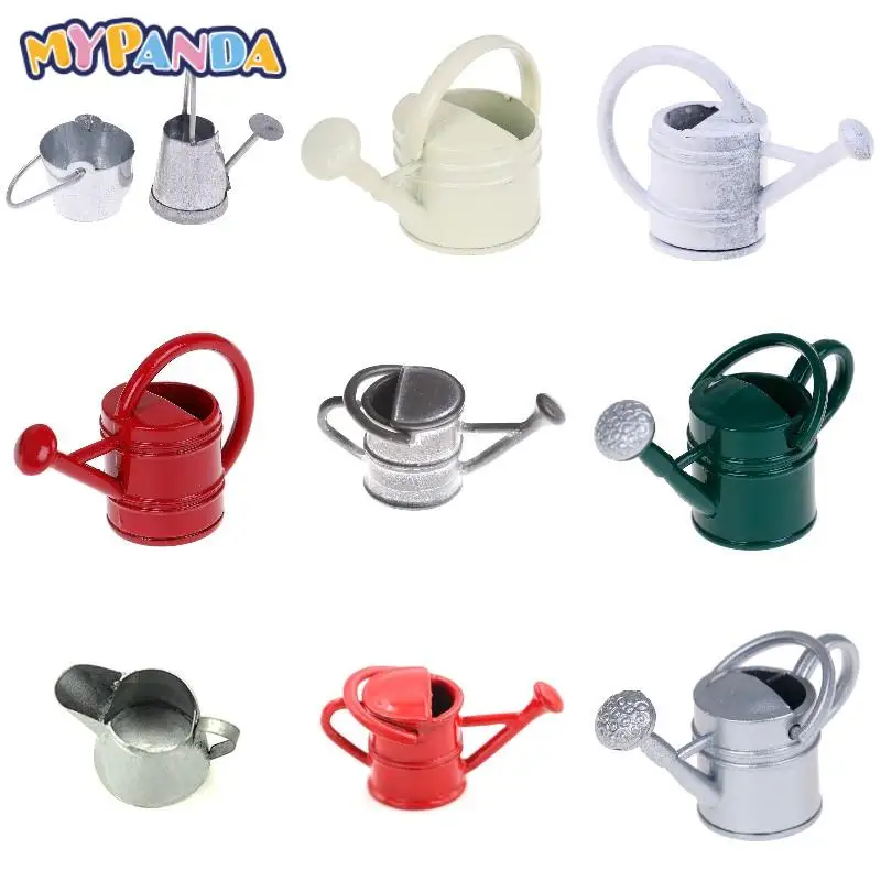 Dollhouse Accessories Classic Baby Toys Tin Metal Dollhouse Miniature Watering Can Handicrafts Model Dollhouse Decoration White