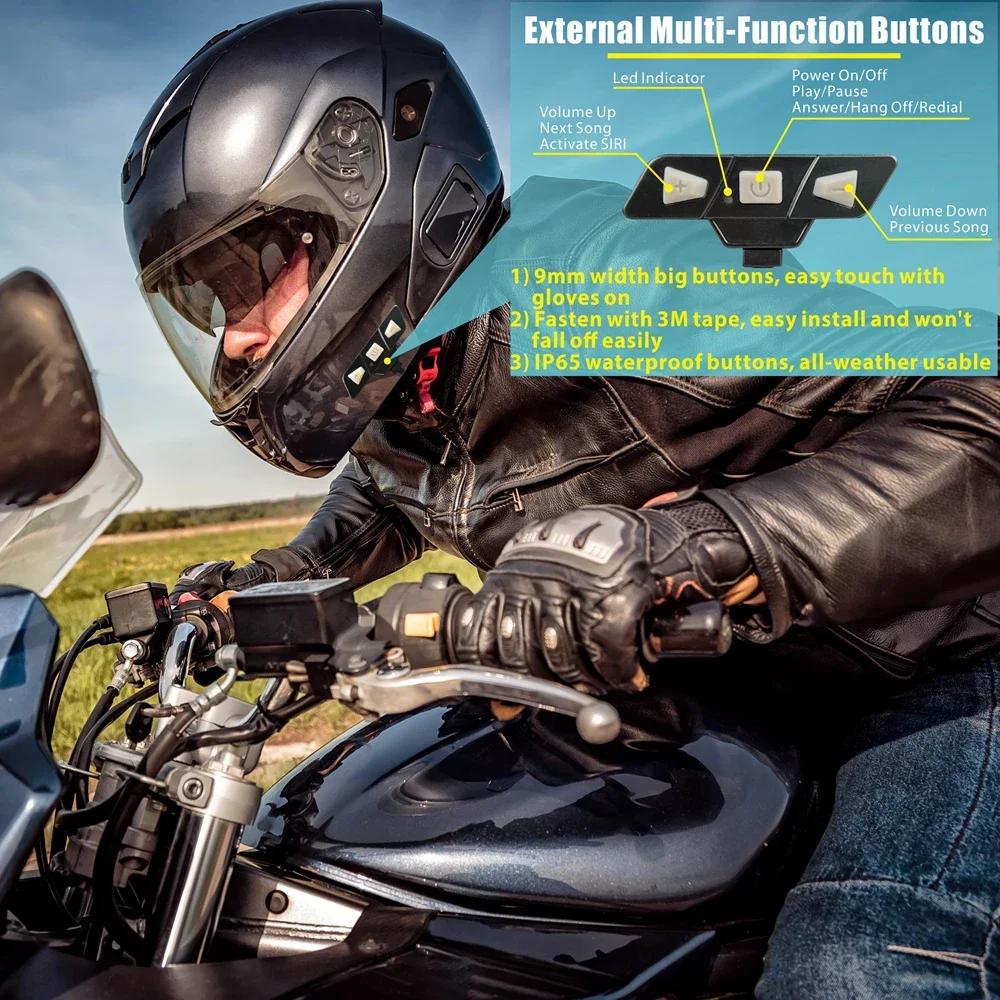 Kebidumei Motorcycle Bluetooth 5.2 Helmet Headset Wireless Handsfree Stereo Music Player Moto Noise Reduction Haedphone with Mic image 4