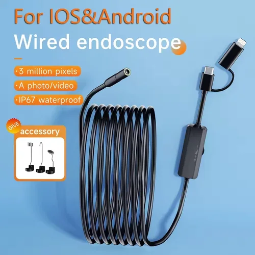 Cámara de inspección endoscópica Android 2 en 1, Mini cámara de inspección IOS tipo C para IOS, iphone, boroscopio de tubería impermeable