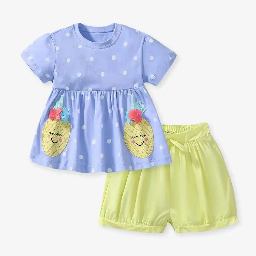 KaLa KaLa Baby World 2 peças conjunto de camiseta bordada de água-viva infantil de verão de manga curta para meninas