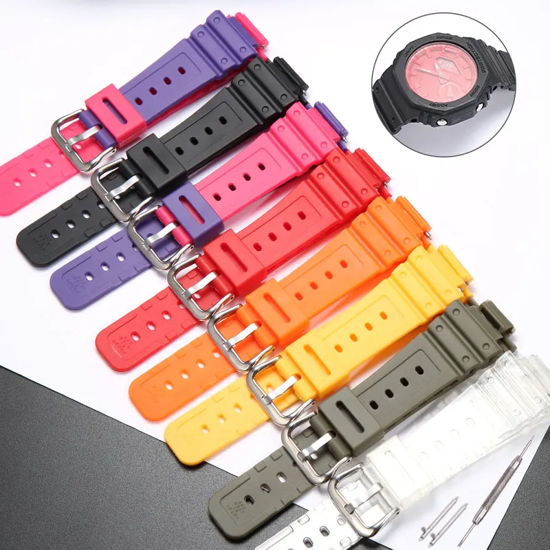 Pasek gumowy z ลผywicy 16 mm pasuje do Casio G-SHOCK 2110 GA2100 bransoletka do zegarka dla mฤลผczyzn kobiety akcesoria do zegarkรณw