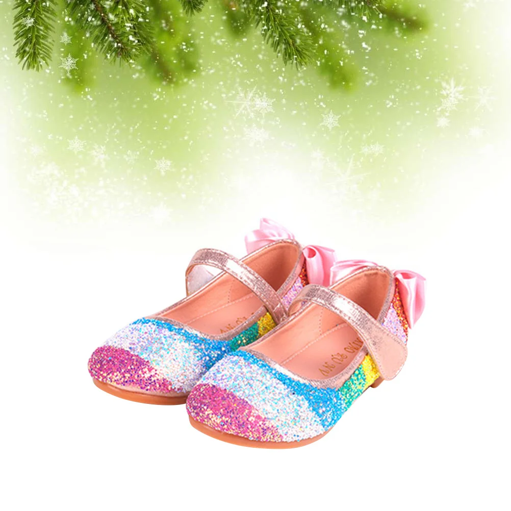 1Pair Princess Crystal Sequin Dance Shoes Size 26 Professional Wear-Resistant Sole PU Strap Shiny Ballet Dancing Shoes