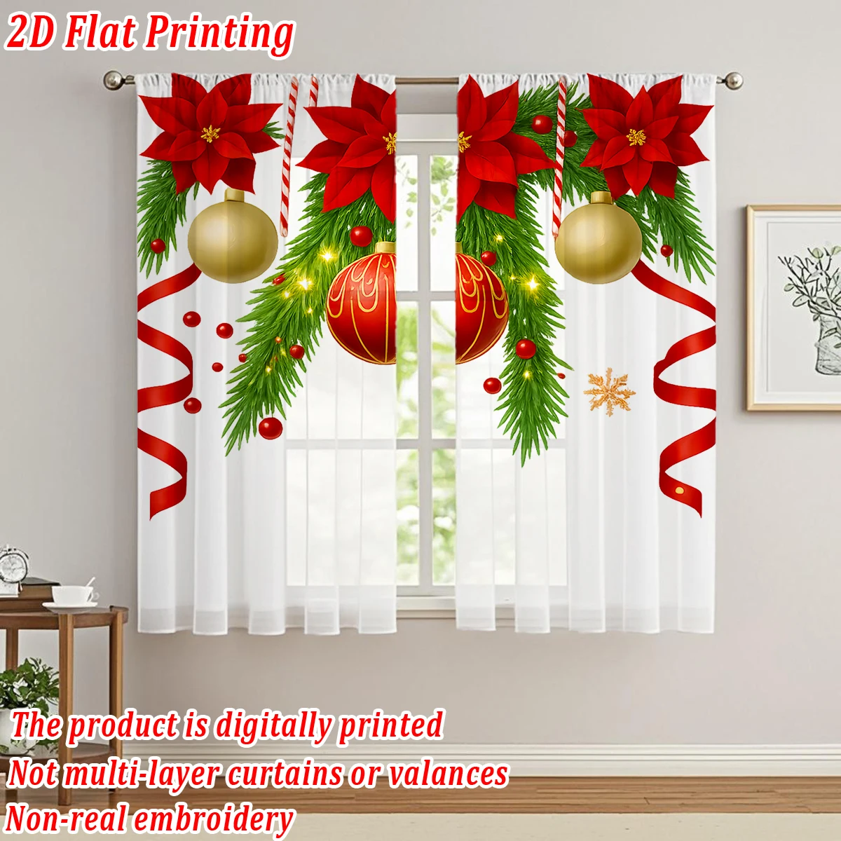 عيد الميلاد الطباعة المسطحة المطبخ شير الستار مع عيد ميلاد سعيد البونسيتة القوس زخرفة لعيد الميلاد ديكور المنزل الطرف