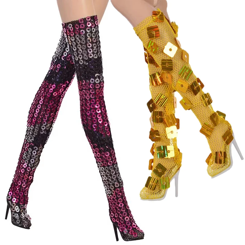 

2026 New 1/6 Supermodel Doll Shoes Long Boots Fashion Royalty Sequins Long Boots For 12-inch FR2 FR6.0 Nu.face Doll Accessories