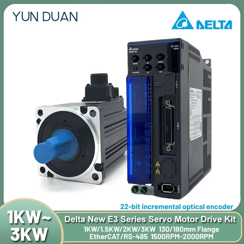 NEW Delta E3 AC EtherCAT Servo Motor Drive Kit 1KW/1.5KW/2KW/3KW Replace ASD-B2-1021-B+ECMA-C21010RS ASD-B2-1521-B+ECMA-E21315RS