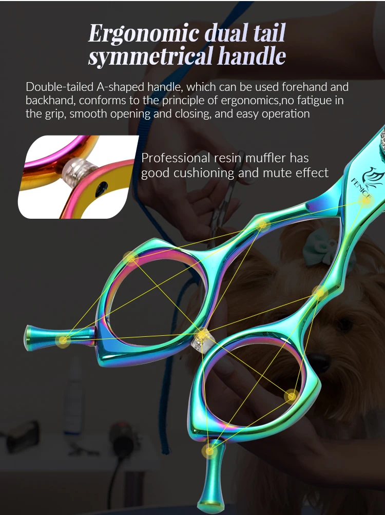Fenice 7,25 Zoll profession elle Diamanten Schraube gebogen Chunker Schere Haustier Pflege Schere jp440c dünnere Schere für Hunde – Detail 11