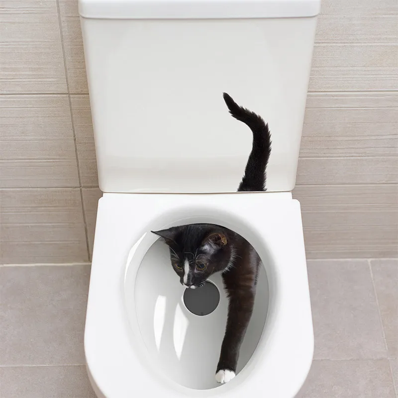 Naughty Little Cat Toilet Wall Stickers Bathroom Decoration Naughty Kitten Oilet Stickers Bright Bathroom For Home Decoration