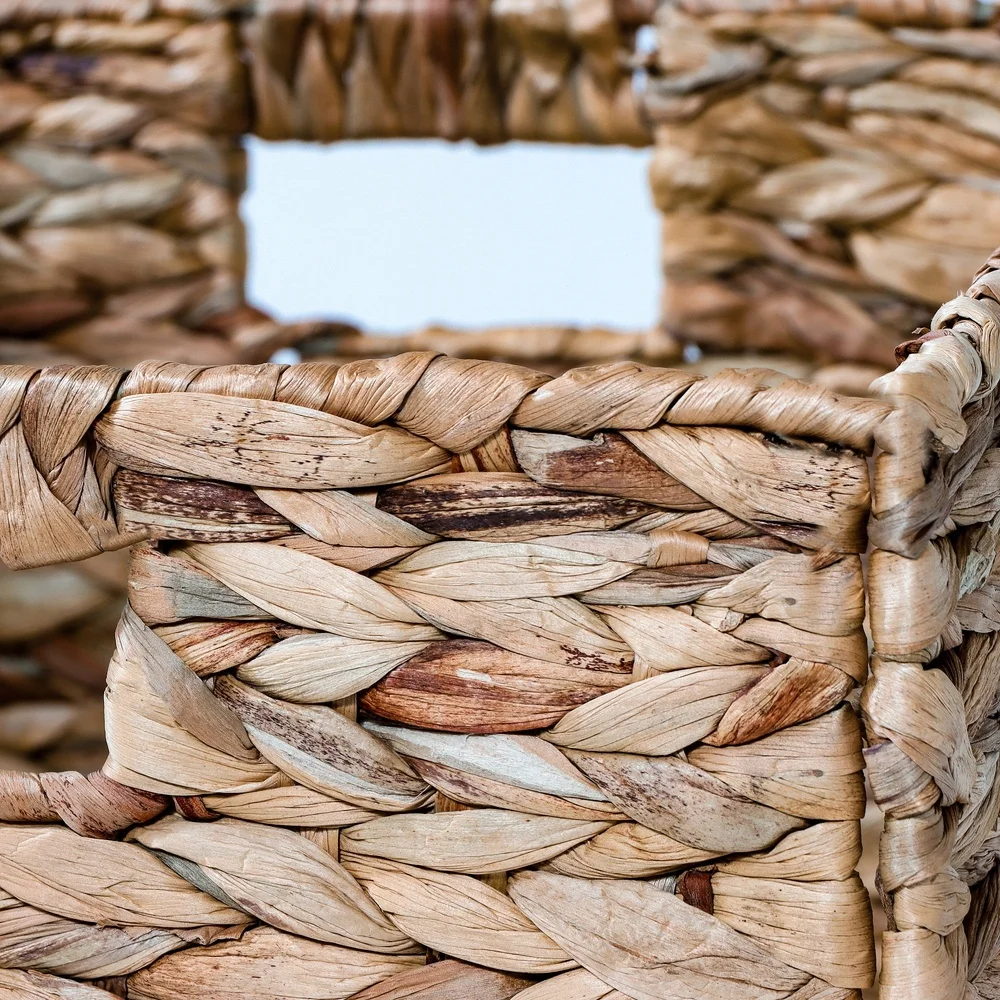 Foldable Water Hyacinth Storage Basket Iron Wire Frame Square Design Towels Books Household Items Bedroom Laundry Kitchen