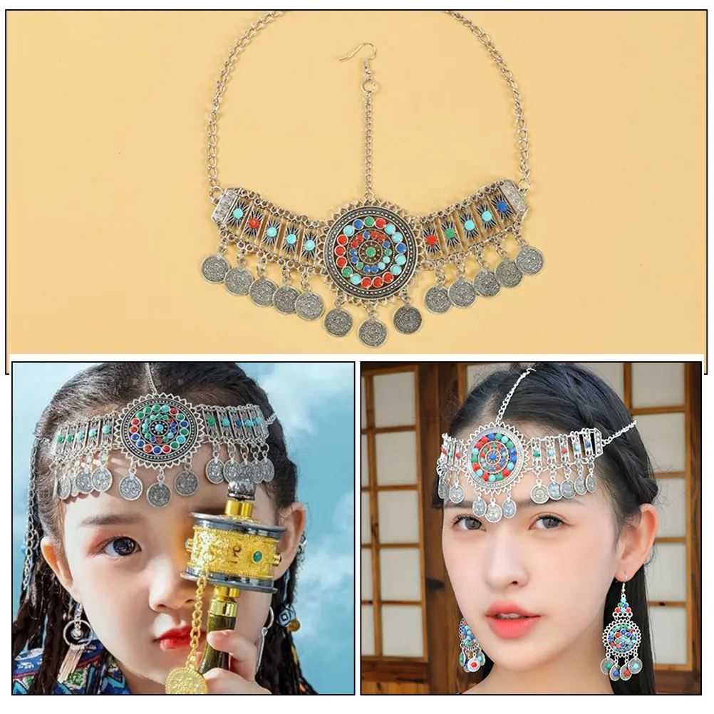 

1 set 1 Set Vintage Style Headpiece Drop Earrings Women Jewelry Set Adjustable Hair Accessories Bridal Festival Chain For Girls