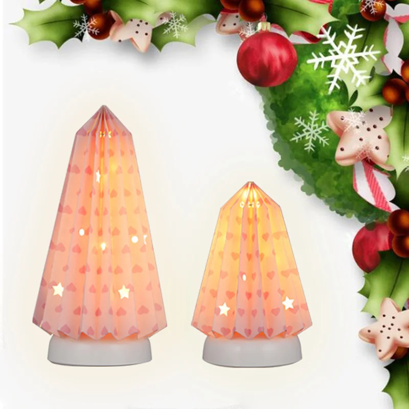 2 Pack Foldable Origami Christmas Tree Shape LED Ambient Lamp Table Night Light Battery Operated Desk Decor Light for Bedroom
