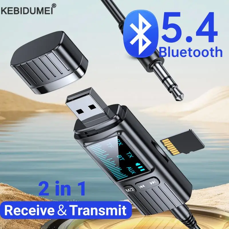 Bluetooth 5.4 Car Audio Receiver Transmitter 3.5mm AUX  Wireless Adapter Support TF Card for TV PC Car kit Headphone With LED