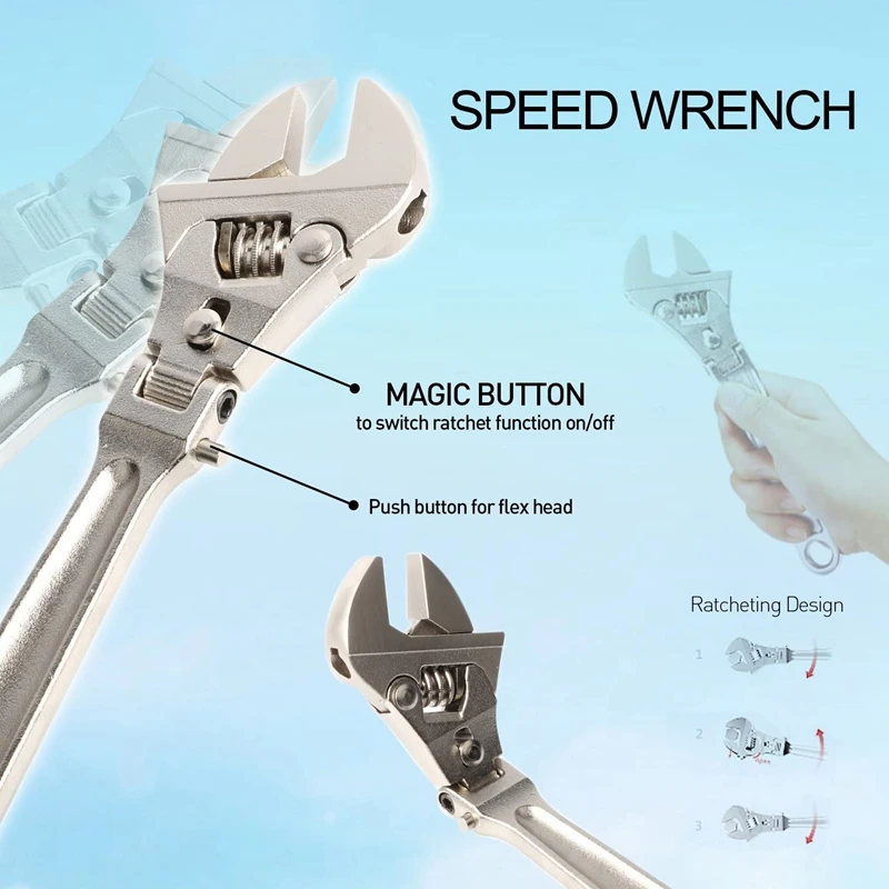 ABGG-Adjustable Wrench Folding Handle Dual-Purpose Pipe Wrench Ratchet Spanner Key Hand Tool Multi Tool (21Cm)