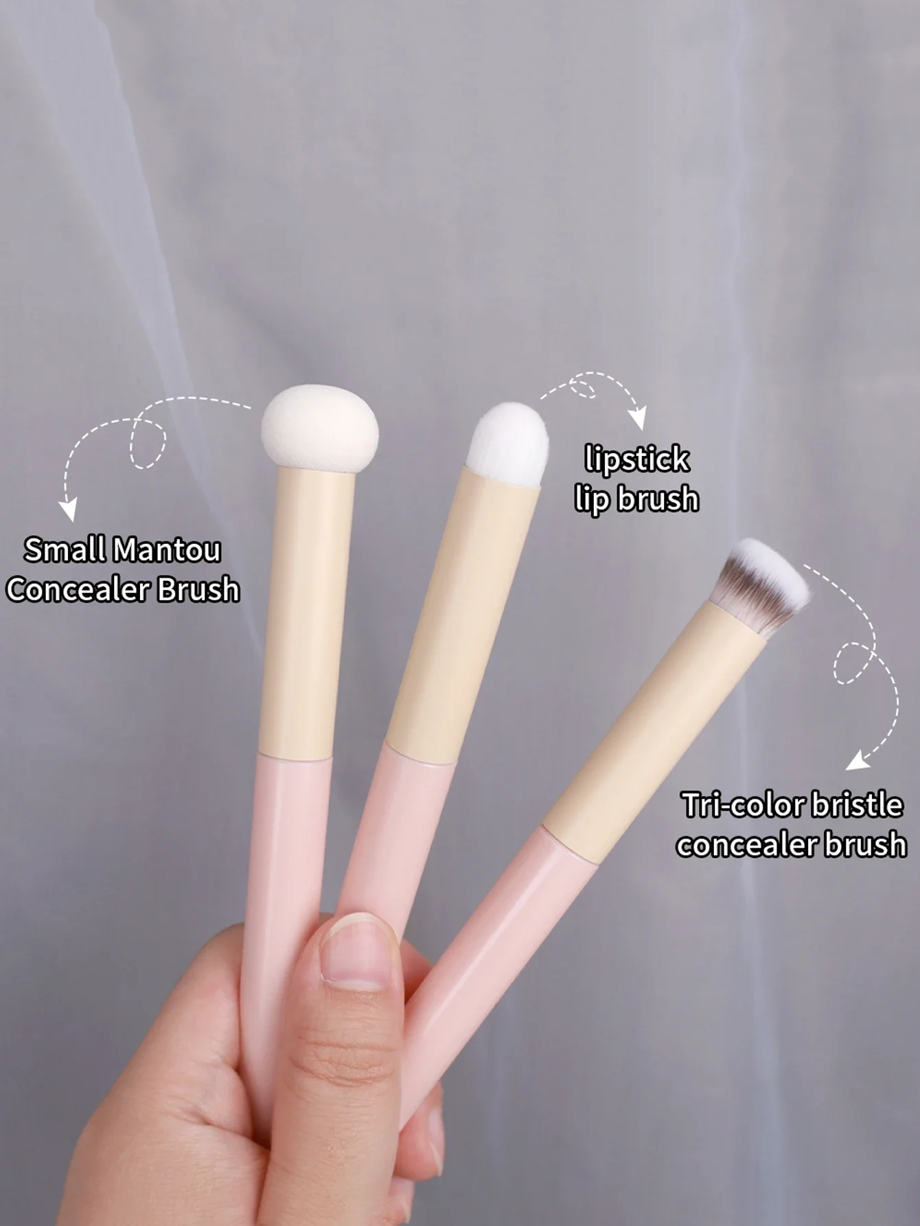 

3pcs Makeup Brushes Set, Including Powder & Concealer Brush, Lip Brush, Sponge Applicator