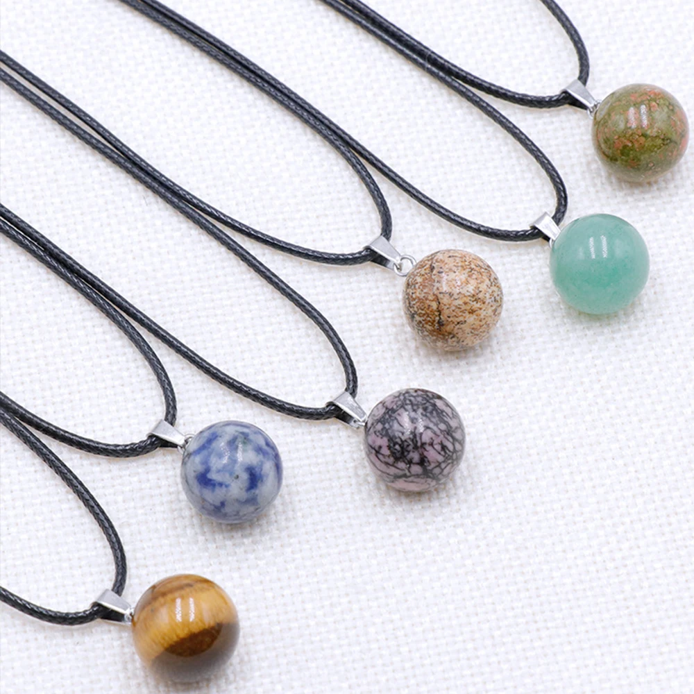 Gemstone Ball Round Shape Healing Chakra Rock Crystal Quartz Stone Small Pendants Charms for DIY Necklace Jewelry Making 14mm