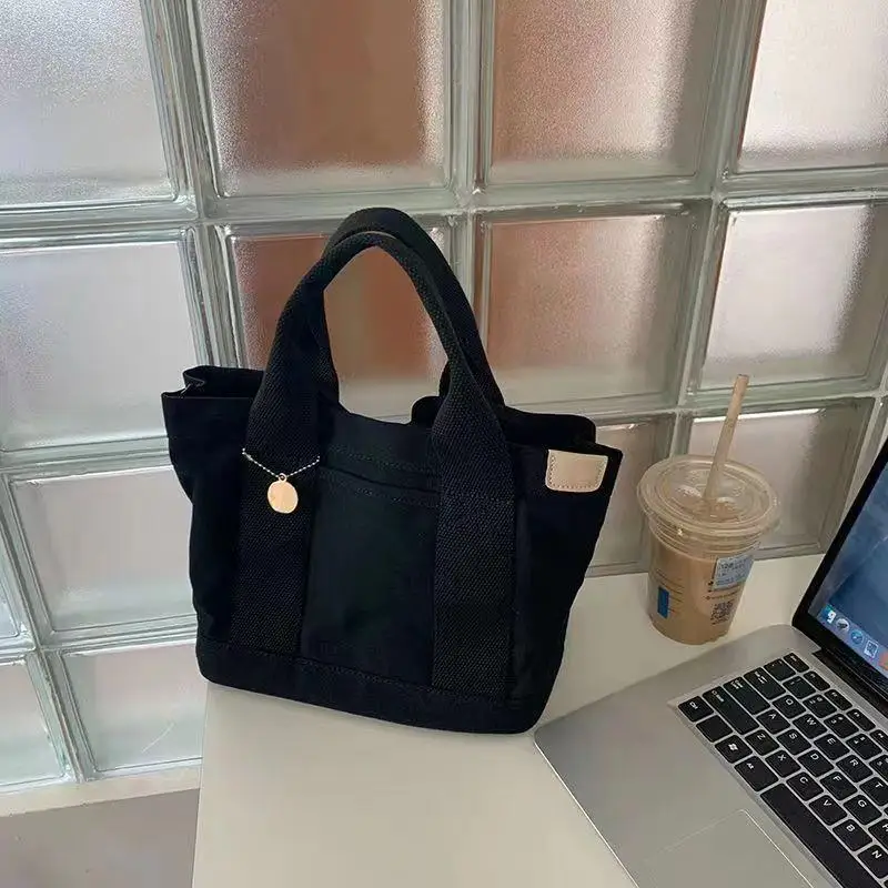 Small Canvas Lunch Bag Handheld Multi-Layer Bento Bag High-End Handbag for Office Workers And Elementary School Students