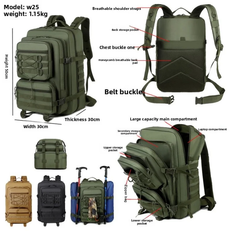 

Expandable Tactical Backpack For Men Large Capacity Hiking Camping Bagpack Waterproof MUltifunction Men's Mountaineering Bag