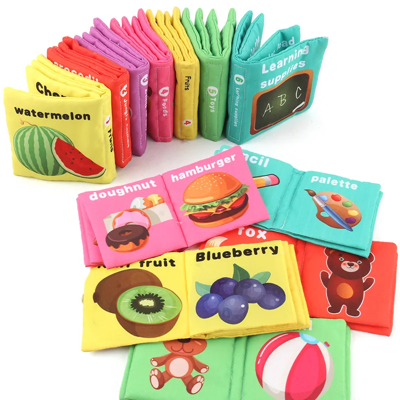 Libri di stoffa tridimensionali per palme inglesi per bambini, libri morbidi per neonati, libri cognitivi e giocattoli per l'educazione precoce
