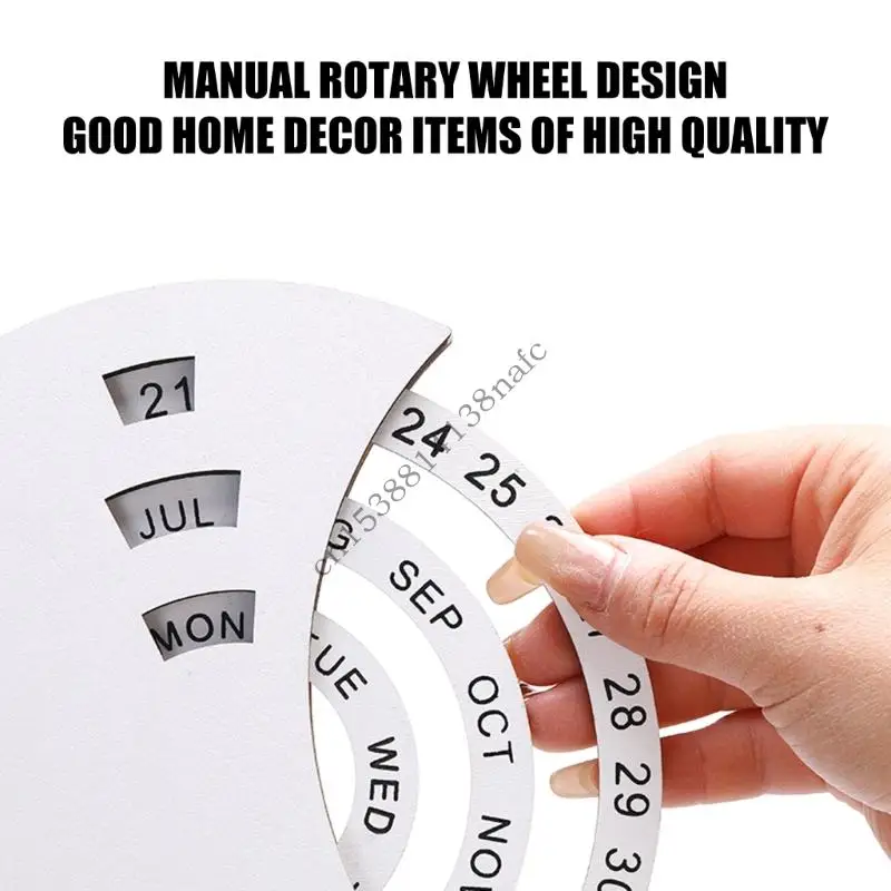 594F 天然木製手動回転年次カレンダーデスクトップ装飾創造的な伝統的なデザインホームオフィス装飾用