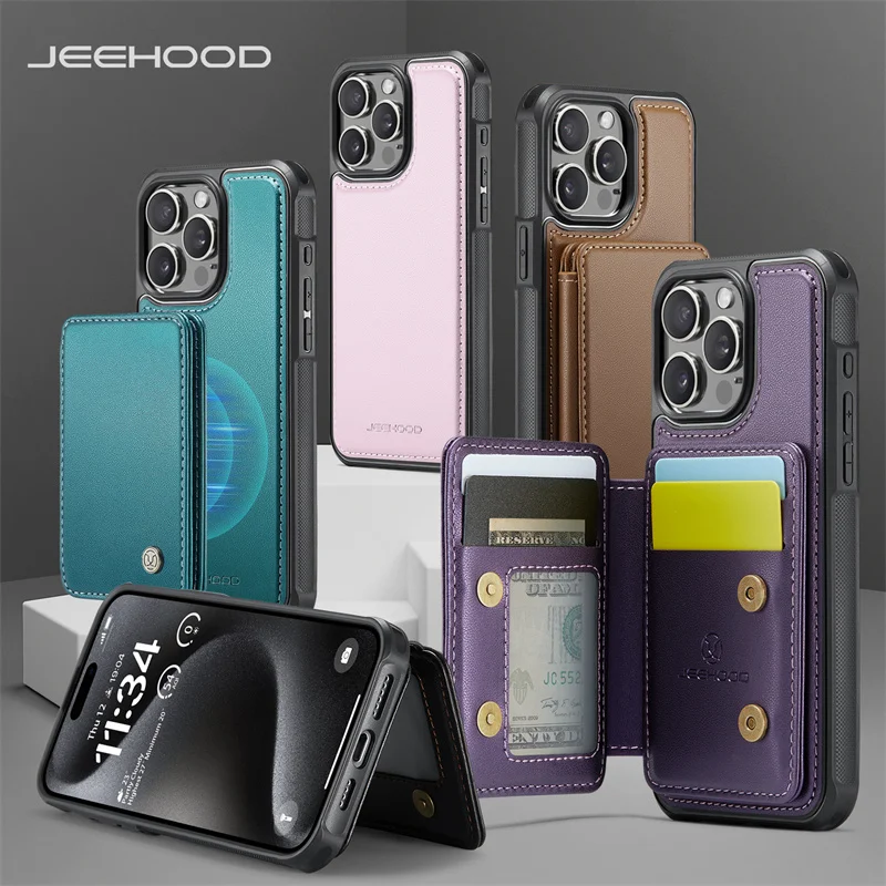 Luxury Leather Wallet Card Slot Holder Phone Case For iPhone 16 15 14 Plus 15 14 13 12 11 Pro Max X XR XS Max MagSafe Split Case