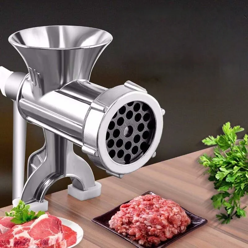 

1PC Manual Meat Grinder Silver Aluminum Alloy Powerful Home SausageVegetable Chopper Pepper Kitchen Appliances