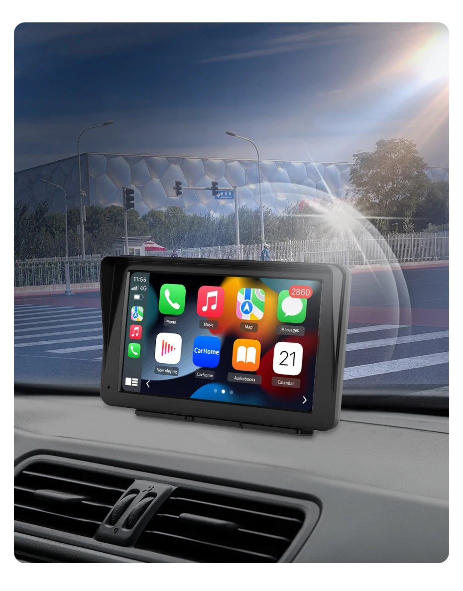 Junsun 7 "tragbare Magnet halterung drahtlose Carplay für Apple Android Auto Auto Stereo GPS horizontale vertikale Bildschirm Bluetooth – Detail 14