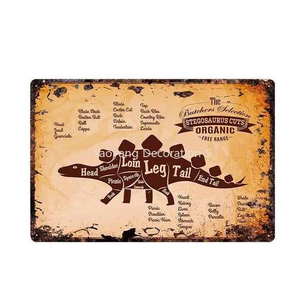 Stegosaurus Cuts Tin Metal Sign Plaque Kitchen Bar Pub Vintage Retro Wall Decor Tin Sign 8x12inch