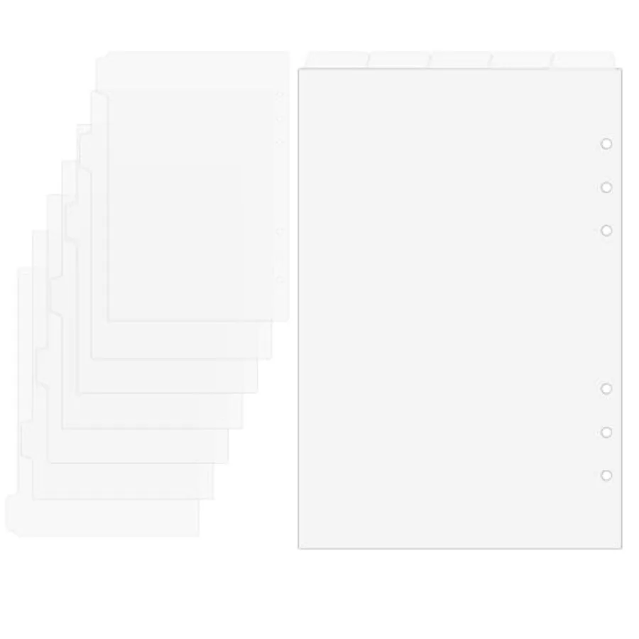 

12 Sheets 6 Holes Clear Binder Divider Index with Tabs, A5 Binder Dividers, Blank Side 7 Tabs Top 5 Tabs Planner Insets, Insert