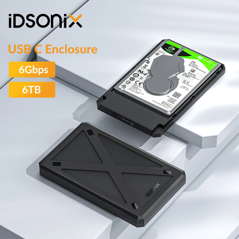 IDsonix 2.5 인치 HDD 인클로저 SATA SSD 하드 드라이브 케이스 USB Type C to SATA3.0 6Gbps 외장 HDD 케이스, PC 노트북 스토리지 데이터 용 
