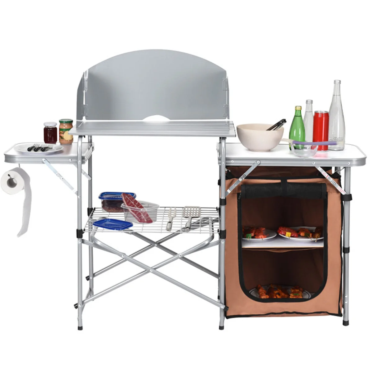 Foldable Camping Kitchen with Windscreen Bag, camping table, desk table, foldable, for BBQ, parties, camping, picnics, backyards