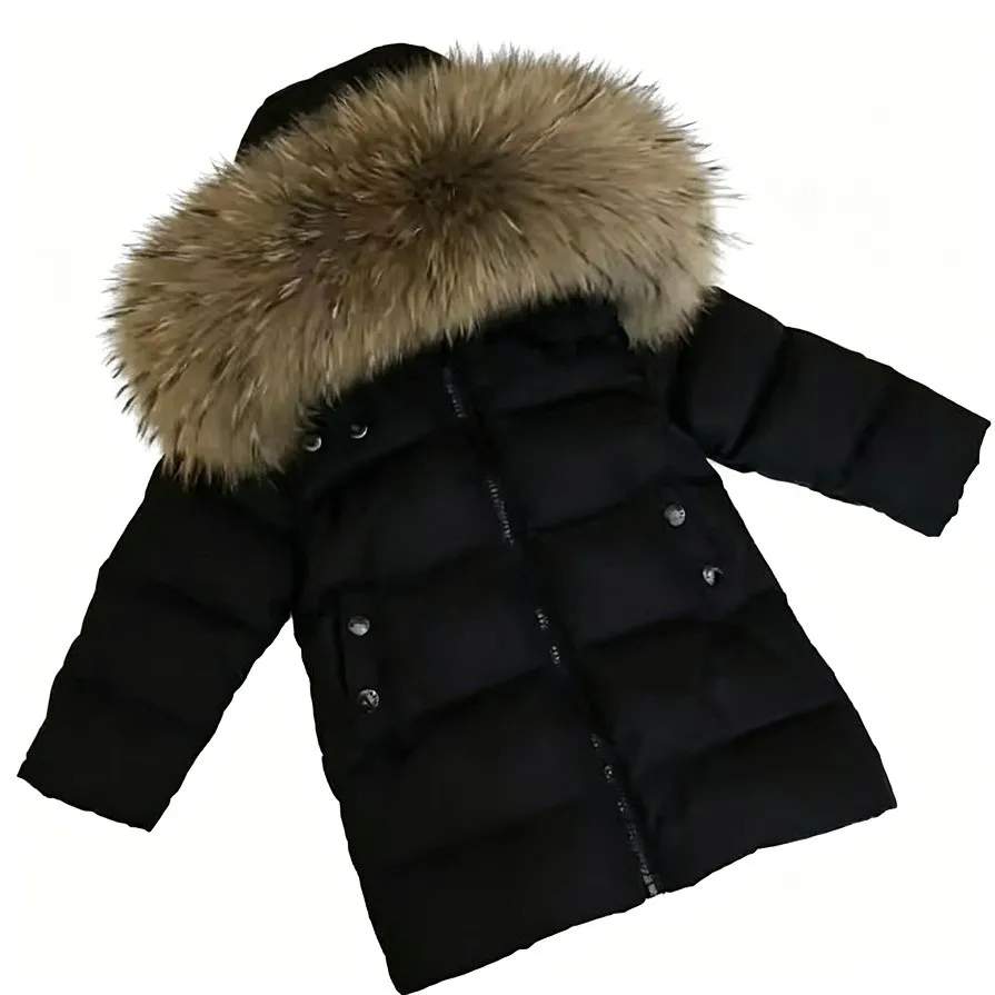 Russia Winter Hooded Down Coats For Girl Real Fur Collar Thicker Warm Outerwear Teenage Boys Kids Down Jackets Snowsuit Y3614