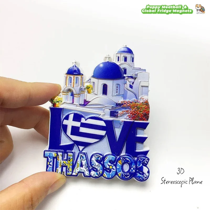 Greece Sappho Island Resin Architectural Pattern Blue Roof Home Decorations Refrigerator Magnet