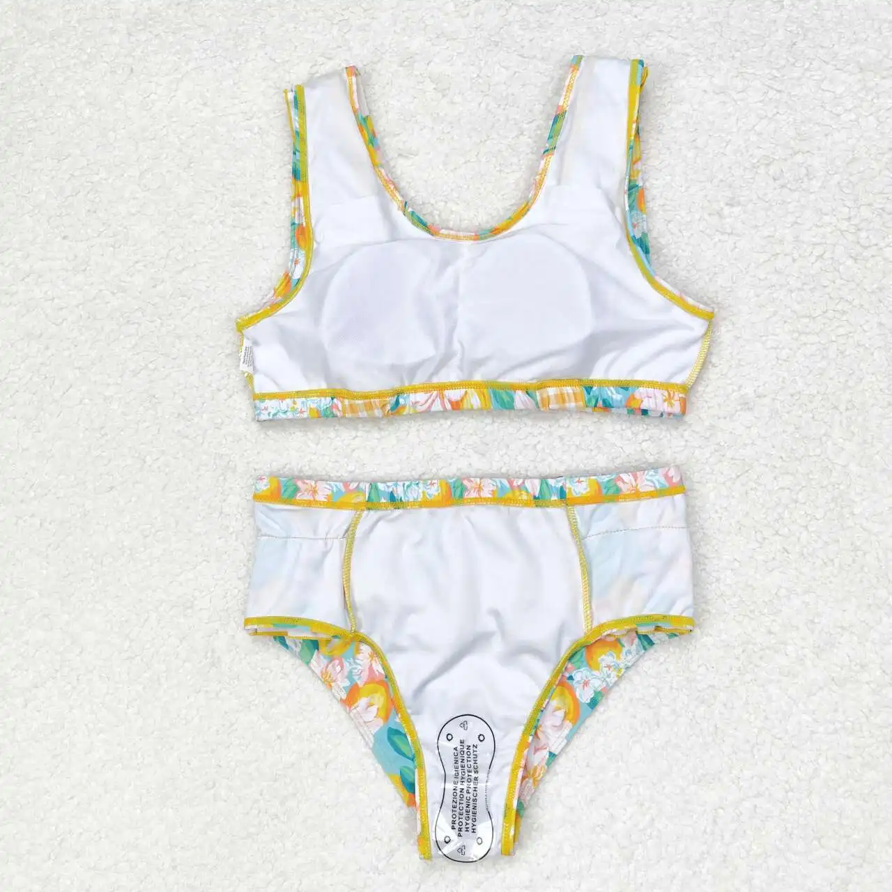 New Fashion Floral Orange And Yellow Plaid Blue Swimsuit Set Wholesale Children Clothes NO MOQ